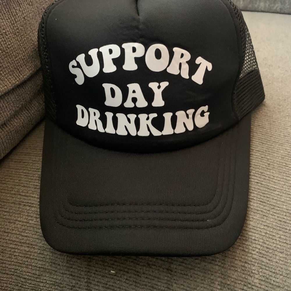 Black Trucker Hat with White Print - Picture 2 of 3